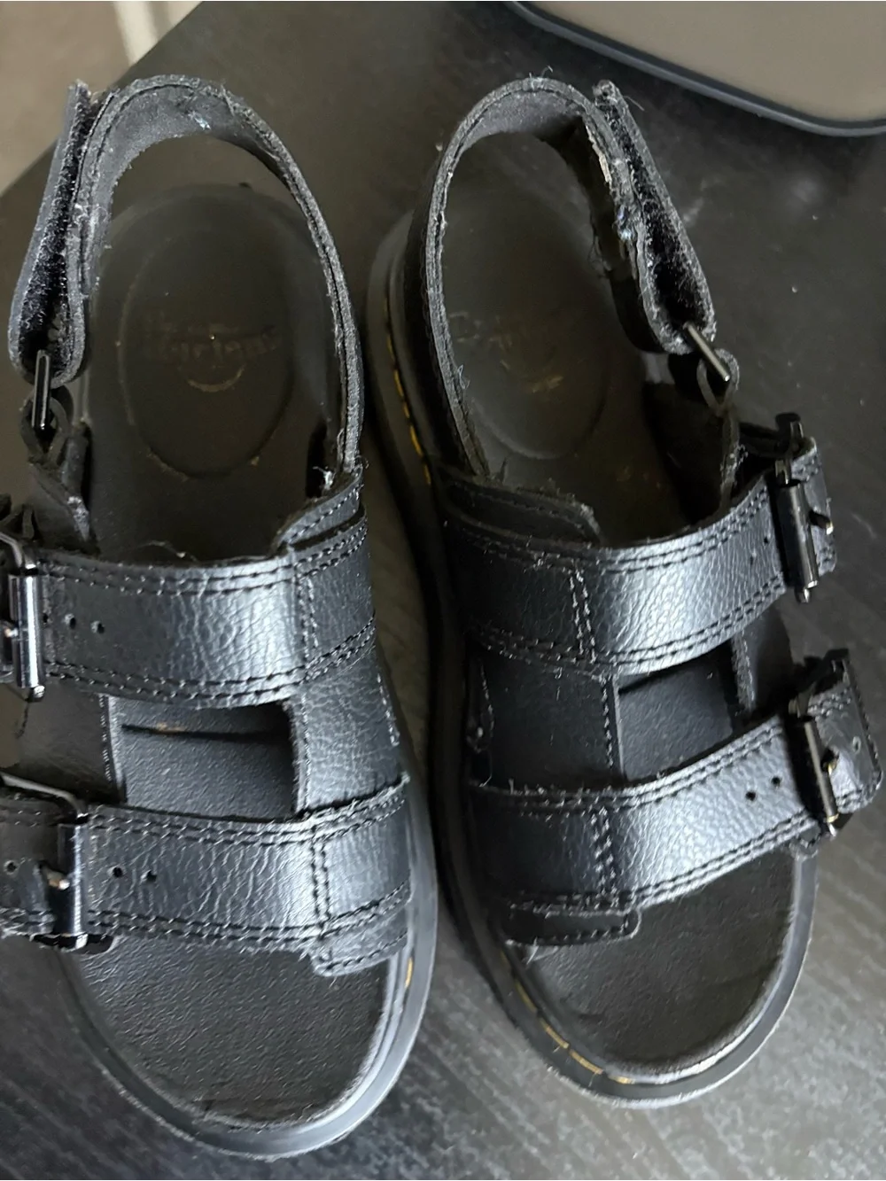 Dr. Martens Black Leather Double-Buckle Kids Sandals